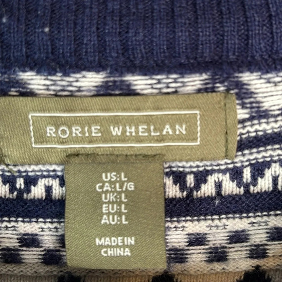 RORIE WHELAN Fair Isle Navy Blue Nordic Pattern Knit Sweater Coastal Grandpa L - Picture 7 of 10